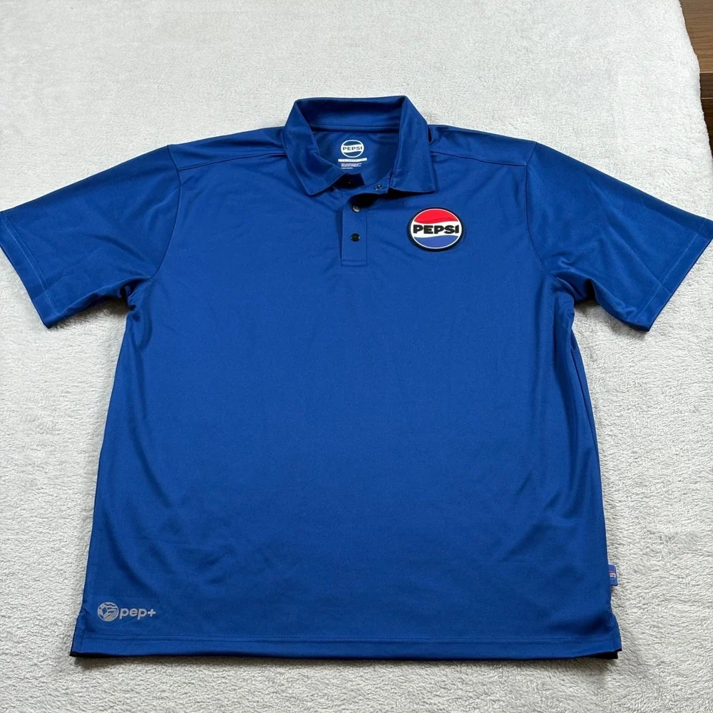 PEPSI PVC Logo Patch Employee Performance Polo Blue Work Uniform Mens Large - Picture 2 of 10